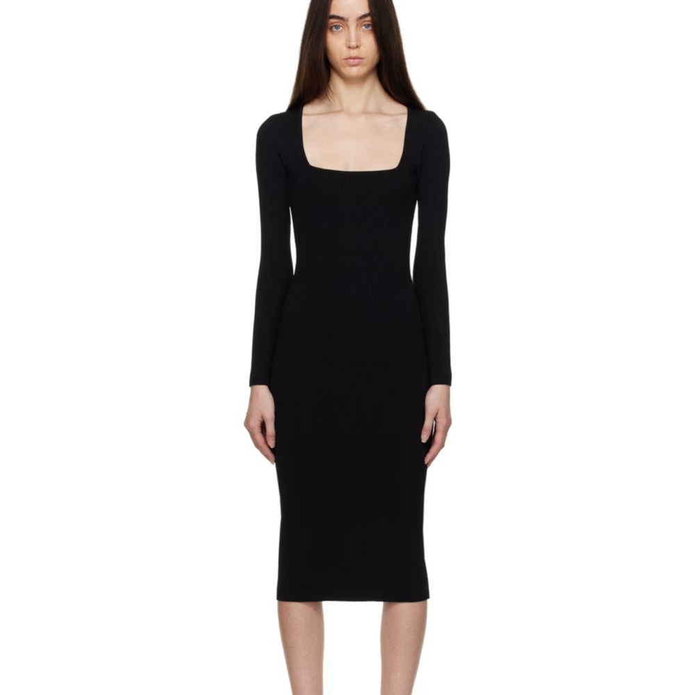 Rag and Bone Asher black ribbed midi bodycon dress long sleeves